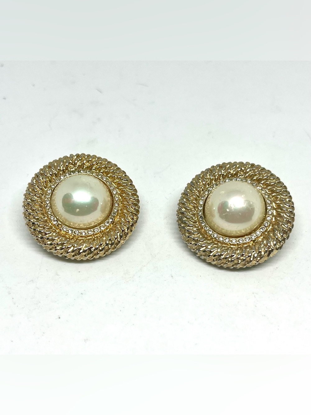 Vintage Carolee Gold-Tone Pearl Button Earrings